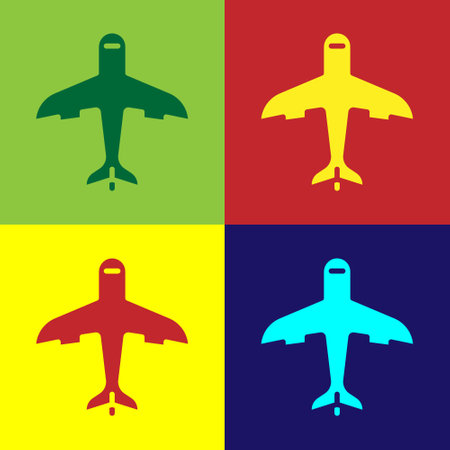 Pop art Plane icon isolated on color background. Flying airplane icon. Airliner sign. Vectorのイラスト素材