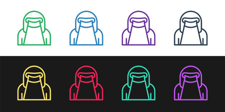 Set line Muslim woman in niqab icon isolated on black and white background. Vectorのイラスト素材