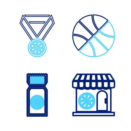 Set line Basketball game ticket, Award with basketball, and award icon. Vectorのイラスト素材