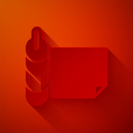 Paper cut Roll of paper icon isolated on red background. Paper art style. Vectorのイラスト素材