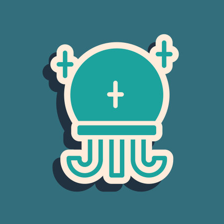 Green Magic ball icon isolated on green background. Crystal ball. Long shadow style. Vectorのイラスト素材