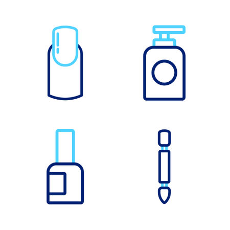 Set line Cuticle pusher, Bottle of nail polish, Tube hand cream and Nail manicure icon. Vectorのイラスト素材