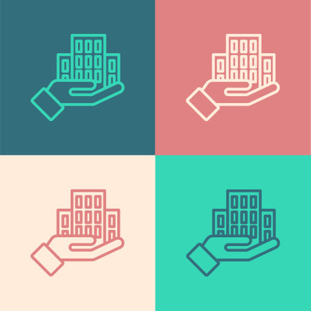 Pop art line Skyscraper icon isolated on color background. Metropolis architecture panoramic landscape. Vectorのイラスト素材