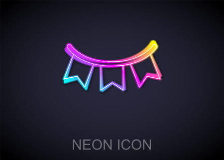 Glowing neon line Carnival garland with flags icon isolated on black background. Party pennants for birthday celebration, festival decoration. Vectorのイラスト素材