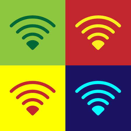 Pop art Wi-Fi wireless internet network symbol icon isolated on color background. Vectorのイラスト素材