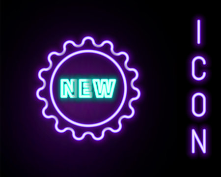 Glowing neon line Price tag with an inscription New icon isolated on black background. Badge for price. Promo tag discount. Colorful outline concept. Vector.のイラスト素材