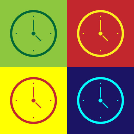 Pop art Clock icon isolated on color background. Time symbol. Vector.