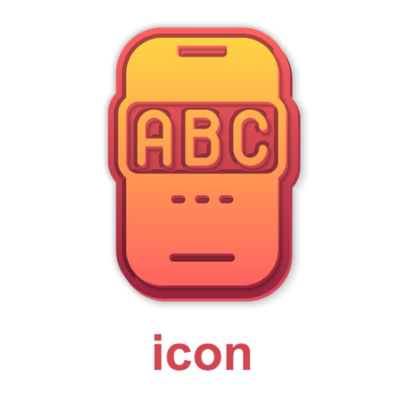 Gold E-learning of different foreign languages through the mobile application icon isolated on white background. Vector.のイラスト素材