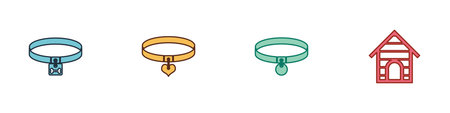Set Dog collar, Collar and heart, and house icon. Vector.のイラスト素材