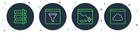 Set line Browser window Financial growth decrease Server and Cloud technology data transfer icon. Vector.のイラスト素材