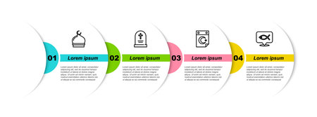 Set line Muslim Mosque, Tombstone with cross, Star and crescent and Christian fish. Business infographic template. Vector.のイラスト素材