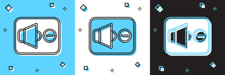 Set Speaker mute icon isolated on blue and white, black background. No sound icon. Volume Off symbol. Vector.のイラスト素材