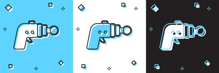 Set Ray gun icon isolated on blue and white, black background. Laser weapon. Space blaster. Vector.のイラスト素材