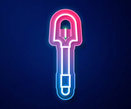 Glowing neon line Shovel icon isolated on blue background. Gardening tool. Tool for horticulture, agriculture, farming. Vector.のイラスト素材