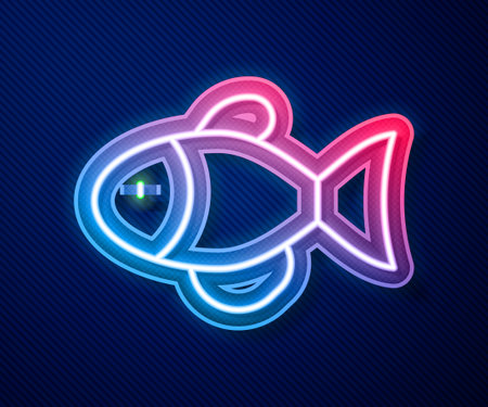 Glowing neon line Fish icon isolated on blue background. Vector.のイラスト素材