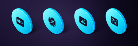 Set Isometric Photo retouching, Music or video editing, Mute microphone and Speaker mute icon. Vector.のイラスト素材