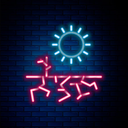 Glowing neon line Drought icon isolated on brick wall background. Colorful outline concept. Vector.のイラスト素材