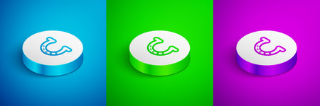 Isometric line Horseshoe icon isolated on blue, green and purple background. White circle button. Vector.のイラスト素材