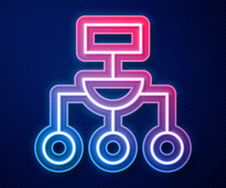 Glowing neon line Algorithm icon isolated on blue background. Algorithm symbol design from Artificial Intelligence collection. Vector.のイラスト素材