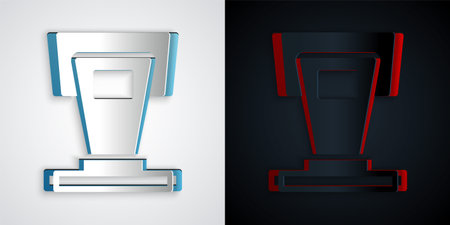 Paper cut Stage stand or debate podium rostrum icon isolated on gray and black background. Conference speech tribune. Paper art style. Vector.のイラスト素材