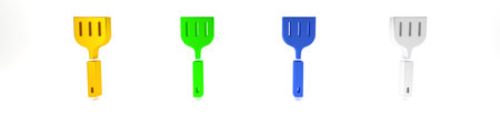 Colorful Spatula icon isolated on white background. Kitchen spatula icon. BBQ spatula sign. Barbecue and grill tool. Minimalism concept. 3D render illustration.の写真素材