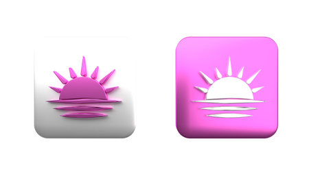 Colorful Sunset icon isolated on white background. Square button. 3D render illustration.の写真素材
