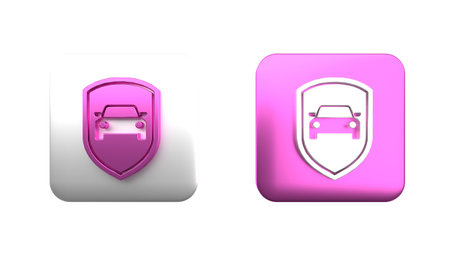 Colorful Car protection or insurance icon isolated on white background. Protect car guard shield. Safety badge vehicle icon. Security auto label. Square button. 3D render illustration.の写真素材