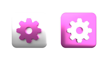 Colorful Gear icon isolated on white background. Cogwheel gear settings sign. Cog symbol. Square button. 3D render illustration.の写真素材