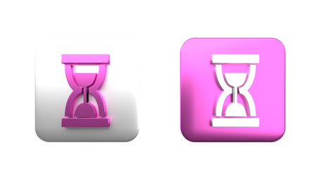 Colorful Old hourglass with flowing sand icon isolated on white background. Sand clock sign. Business and time management concept. Square button. 3D render illustration.の写真素材