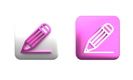 Colorful Pencil and line icon isolated on white background. Education sign. Drawing and educational tools. School office symbol. Square button. 3D render illustration.の写真素材