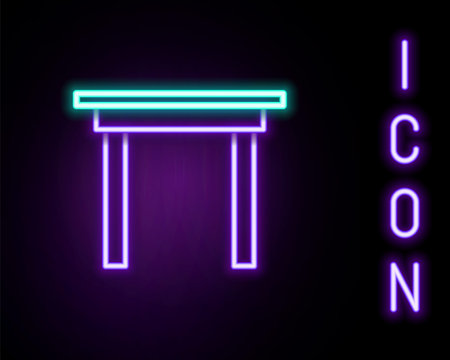 Glowing neon line Wooden table icon isolated on black background. Colorful outline concept. Vector.のイラスト素材