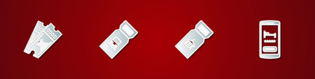 Set Museum ticket, Train, Airline and Online hotel booking icon. Vector.のイラスト素材