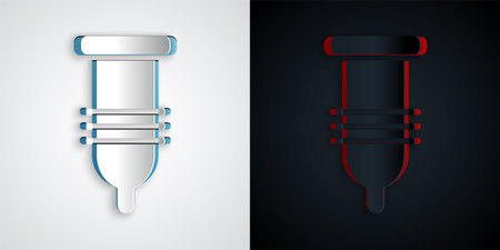 Paper cut Condom safe sex icon isolated on gray and black background. Safe love symbol. Contraceptive method for males. Paper art style. Vector.のイラスト素材