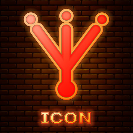 Glowing neon Bird footprint icon isolated on brick wall background. Animal foot. Vector.のイラスト素材