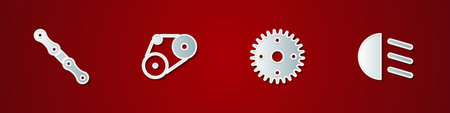 Set Car chain, Timing belt kit, Gear and High beam icon. Vector.のイラスト素材