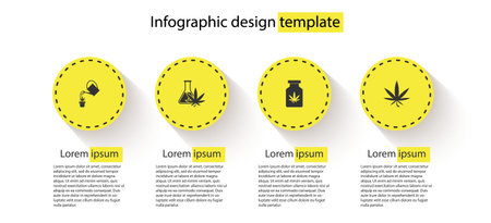 Set Watering can marijuana, Test tube with, Medical bottle and Marijuana or cannabis leaf. Business infographic template. Vector.のイラスト素材