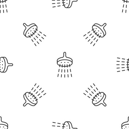 Gray line Shower head with water drops flowing icon isolated seamless pattern on white background. Vector.のイラスト素材