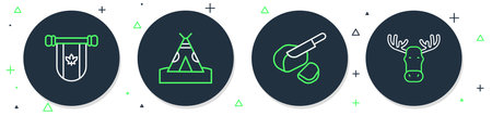 Set line Indian teepee or wigwam Peameal bacon Pennant Canada and Moose head with horns icon. Vector.のイラスト素材