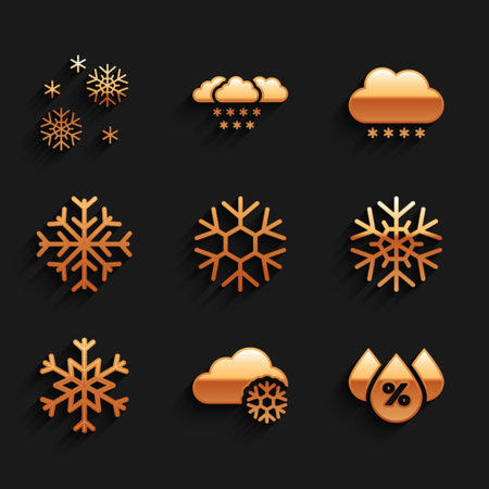 Set Snowflake Cloud with snow Water drop percentage and icon. Vector.のイラスト素材