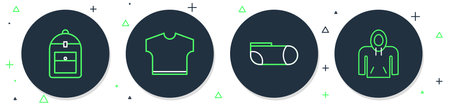 Set line T-shirt Sport socks Backpack and Hoodie icon. Vector.