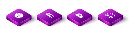 Set Isometric CD or DVD disk, Guitar amplifier, Music streaming service and Headphones icon. Vector.のイラスト素材