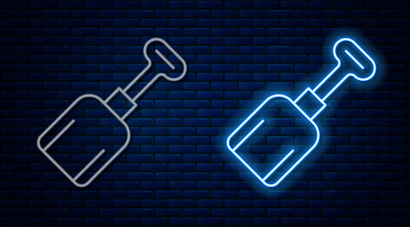 Glowing neon line Shovel toy icon isolated on brick wall background. Vector.のイラスト素材