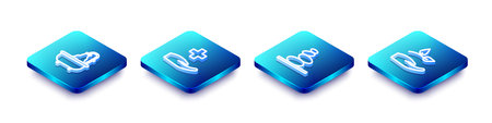Set Isometric line Bathtub, Cross hospital medical, Stack hot stones and Leaf in hand icon. Vector.