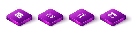 Set Isometric Database server service, Microwave oven, Screwdriver and wrench and Drill machine icon. Vector.のイラスト素材