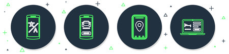 Set line Online car sharing Infographic of city map translator and hotel booking icon. Vector.のイラスト素材