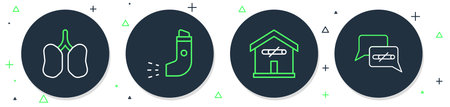 Set line Inhaler No smoking at home Lungs and icon. Vector.