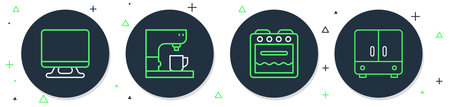 Set line Coffee machine Oven Smart Tv and Wardrobe icon. Vector.