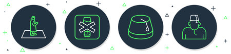 Set line No alcohol Turkish hat Muslim man prays and icon. Vector.