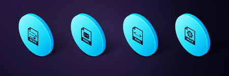 Set Isometric MAX file document, XML, EML and M3U icon. Vector.のイラスト素材