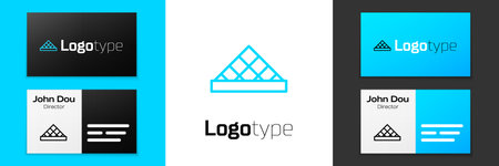 Blue line Louvre glass pyramid icon isolated on white background. Louvre museum. Logo design template element. Vector.のイラスト素材